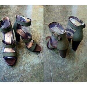 NIB Leather and Canvas Strappy Block Parma Heel Women's 10